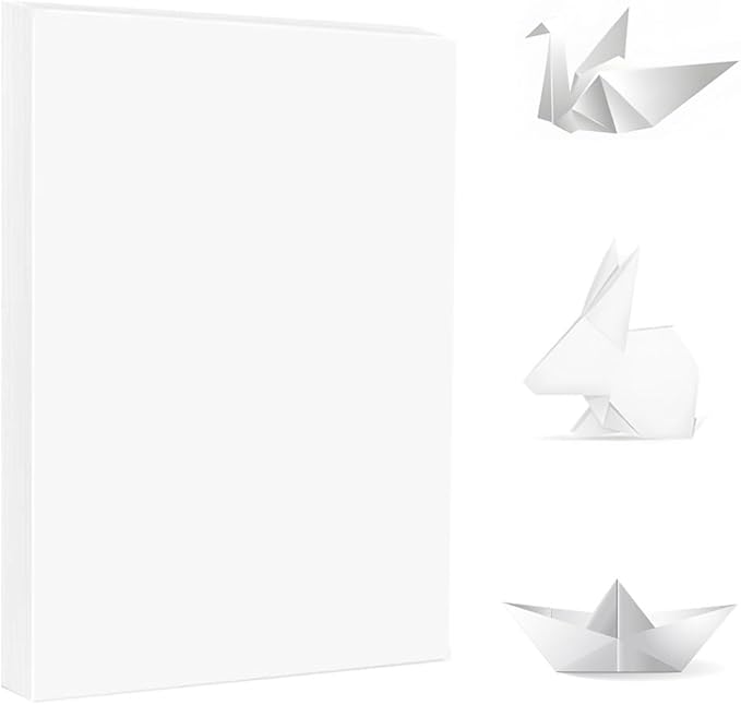 A4 Origami Paper White 100 Sheets, 8.27×11.7 inch Double Sided Color Easy Fold Big Origami Paper A4 Colored Copy Papers Thin 70gsm for Beginners, DIY handwork Art and Craft Projects (210 x 297 mm)