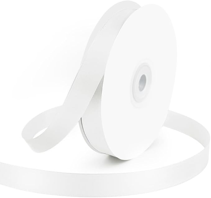 KMER LIFE 5/8" Wide x 50 Yards White Single Faced Polyester Satin Ribbon - Perfect for Wedding Decor, Wreaths, Crafts, Gift Wrapping & Other Projects