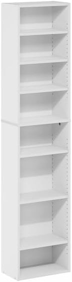 Adjustable Shelves Multimedia Storage Tower Rack with Spacious Media Organization, Durable Design, Versatile Rack for DVDs, CDs, Games, and More White/8 Tier Narrow