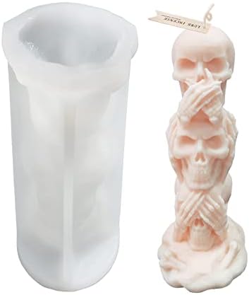 TOPYS 3D Skull Candle Silicone Mold Halloween Party Supplies DIY Resin Skull Mould for Plaster Decoration Clay Soap Making Cake Fondant Mould Festival Gifts