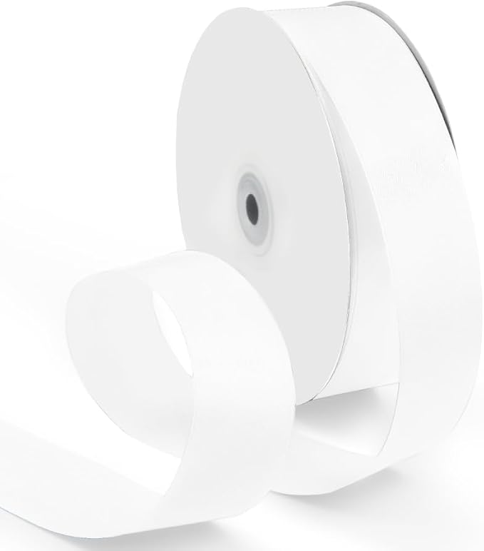 1-1/2 Inch 100 Yards Satin Ribbon White, Solid Color Fabric Ribbon for Gift Wrapping, Wedding, Polyester Gift Ribbon for Birthday Party Decoration, Craft, Hair, Floral, Sewing