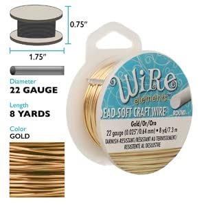 The Beadsmith Wire Elements Craft Wire – Tarnish Resistant, Soft Temper, Round, Gold Color – 0.64mm, 22 Gauge, 8 Yard Spool – Jewelry Making, Wire Wrapping, Floral, & Other DIY Crafts