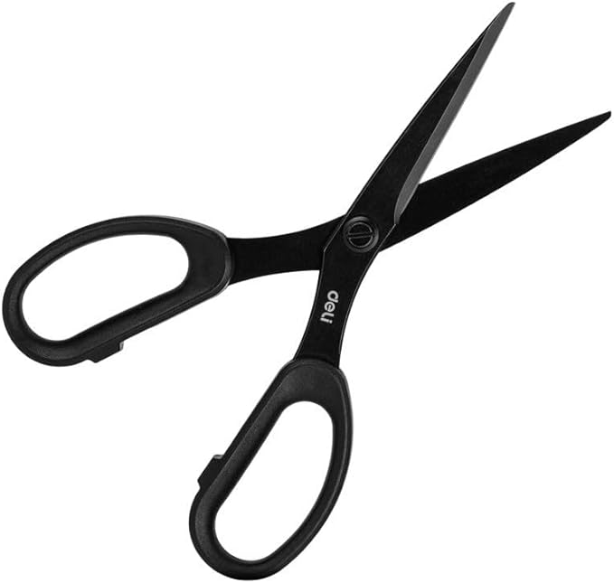 Deli Non-Stick Scissors, 8 Inch Stainless Steel Blades with Soft Grip Handles, Black/White Office Scissors for Paper, Fabric, Craft, Home & School Use (1 Pack)