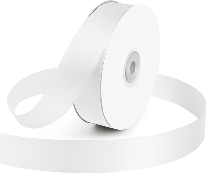 KMER LIFE 1 inch Wide x 50 Yards White Single Faced Polyester Satin Ribbon, White Satin Ribbon Perfect for Wedding Decor, Wreath, Crafts, Gift Wrapping & Other Projects (White)