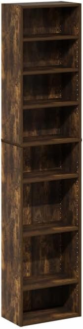 Adjustable Shelves Multimedia Storage Tower Rack with Spacious Media Organization, Durable Design, Versatile Rack for DVDs, CDs, Games, and More Amber Pine/8 Tier Narrow