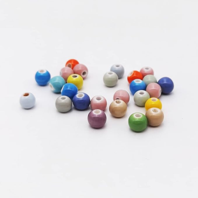 INSPIRELLE 180 Pieces Porcelain Beads Chinese Round Ceramic Beads 8mm for Handmade Jewelry Making Bracelets Necklace Making, Candy