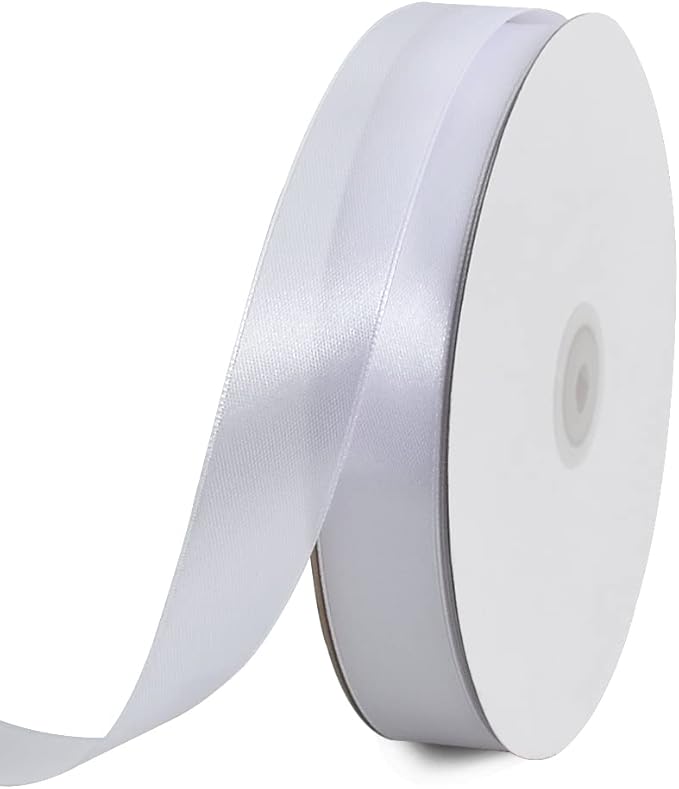 TONIFUL 1 Inch x 100yds White Satin Ribbon, Thin Solid Color Satin Ribbon for Gift Wrapping,Halloween, Hair Bows Making, Wedding Party Decoration, Sewing, Invitation Cards, Floral Bouquets, Christmas