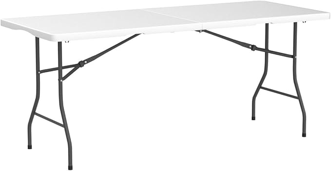 Plastic Folding Table, 6 FT Folding Table, Plastic Portable Tables for Dining Parties Card Picnic Camping, Granite White