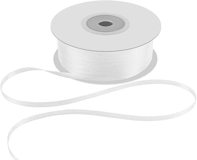 1/8" Wide x 100 Yards Single Face Polyester Satin Ribbon, Satin Ribbon for Crafts, Gift, Hair Bows, Wedding Party Decoration, Bow Making & Other Projects (White)