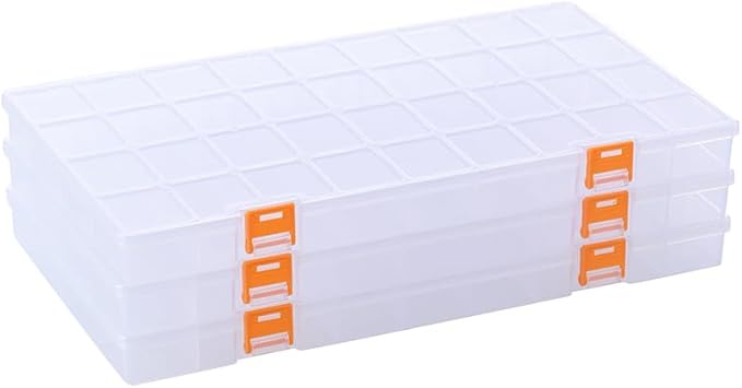 BangQiao 3 Pack 36 Grids Clear Plastic Storage Box with Dividers, Transparent Organizer Container Case for Small Parts, Bead, Button, Jewelry, Diamond, Craft Supplies,Sewing Kit, DIY Accessories