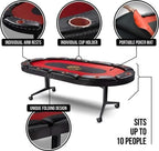 Triton Foldable Poker Table with 10 Chairs - Premium Soft-Padded Armrest, Individual Cup Holders, Portable Mat- Crafted with Durable Materials, Long-Lasting Poker Table for 10 Players