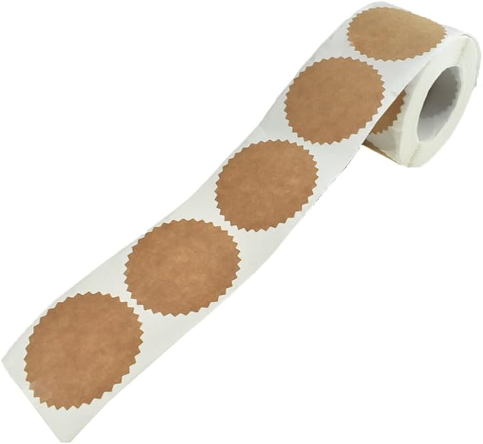 HAHIYO 2Inch 500Pcs Natural Brown Kraft Sticker Round Sawtooth Label Sticker Roll Blank Label Sticker to Write On Permanent Adhesive Dot Sticker for Jar and Canning Label Price Tag Store Organizing