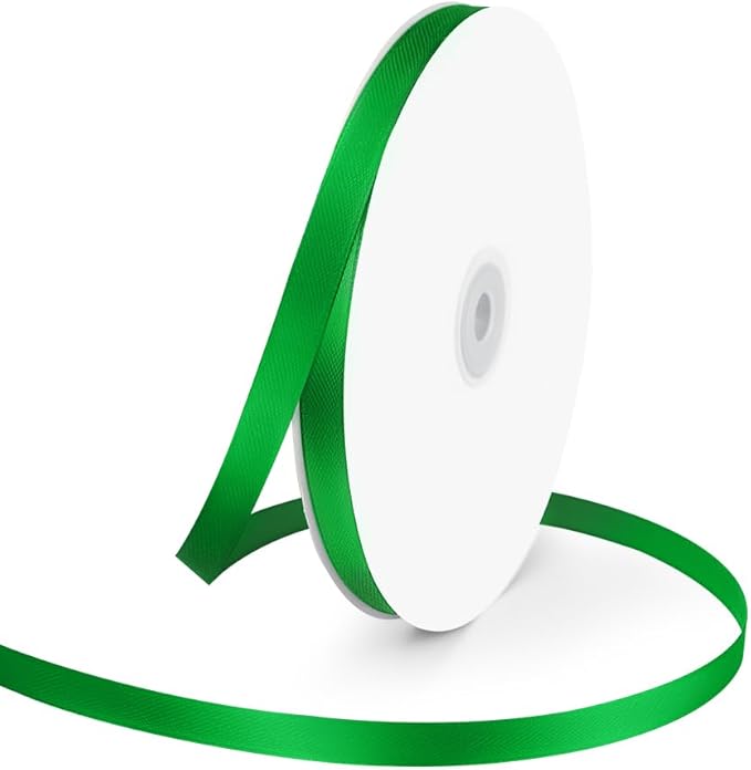 3/8" Wide x 100 Yards Single Face Polyester Satin Ribbon, Satin Ribbon for Crafts, Gift, Hair Bows, Wedding Party Decoration, Bow Making & Other Projects (Green)