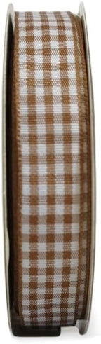 Micomon Khaki and White Woven Edge Plaid Ribbon 100% Polyester Gingham Ribbon 25 Yards Each Roll (5/8"Khaki)