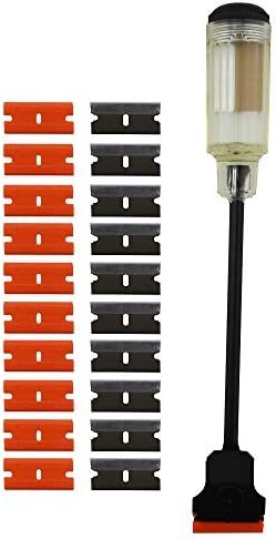 FOSHIO 12" Long Reach Extension Scraper Long Razor-blade Scraper Extra Long Sticker Scraper with 10PCS Double Edged Plastic Razor Scraper Blades and 10PCS Carbon Steel Razor Scraper Blades
