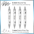 4 Acrylic Metallic Silver Paint Pen (Dual Tip) - Fine Tip & Medium, Acrylic Paint Markers - Silver Metallic Marker for Rock Painting, Canvas, Wood, Glass, Fabric, Metal and Plastic - Water-based Ink