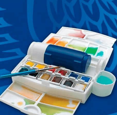 Winsor & Newton Cotman Watercolor Paint Set, Field Travel Set, 12 Half Pan w/ Brush, Mixing Palette, Bottle