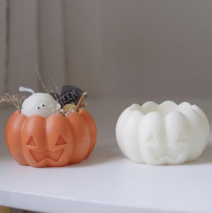 3 Pcs Halloween Candle Silicone Molds Set, DIY Letter Bat, Mummy Ball and 3D Pumpkin Container Mould for Candle Making, Wax Gypsum Ornament Resin Soap Chocolate Mold Home Decor