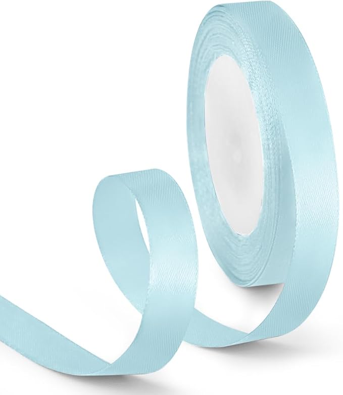 5/8 Inch 25 Yards Satin Ribbon Light Blue, Solid Color Fabric Ribbon for Gift Wrapping, Wedding, Polyester Gift Ribbon for Birthday Party Decoration, Craft, Hair, Floral, Sewing