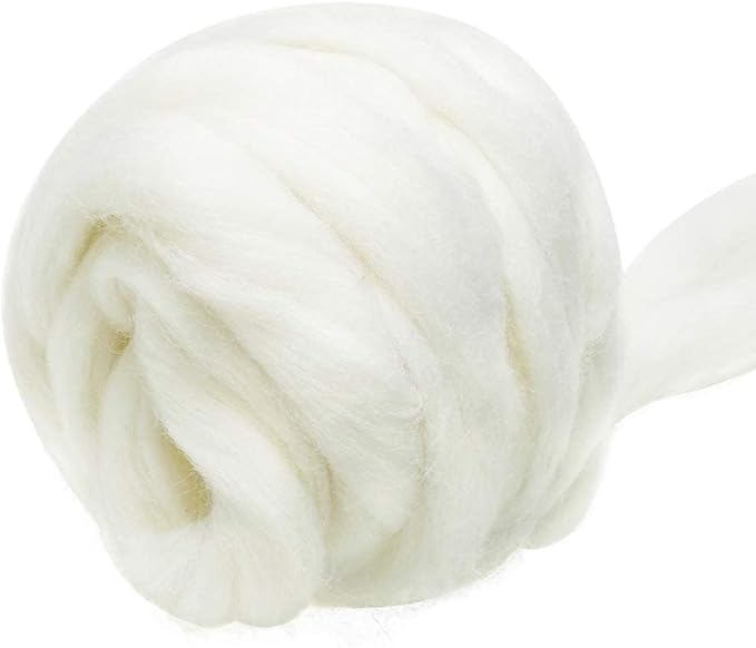 3.53oz Wool Roving Yarn, Wool Felting Supplies, Pure Wools, Chunky Yarn, Spinning Wool Roving for Needle Felting Wet Felting DIY Hand Spinning (White)