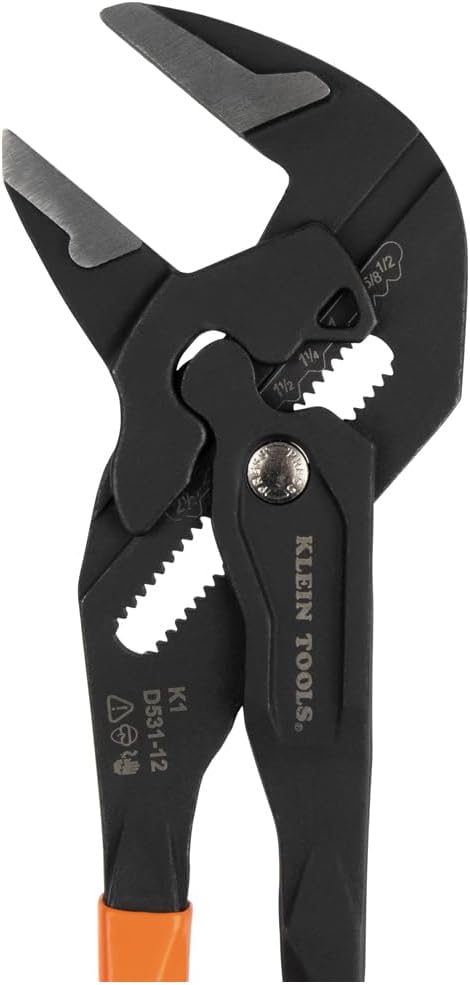 Klein Tools D53112 Compact Plier Wrench, High Leverage Multi-Use Adjustable Plier Wrench with Smooth Jaws, 12-Inch