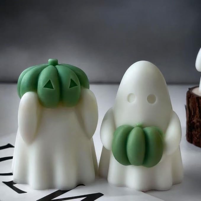 Ghost Holding Pumpkin Resin Mold, Halloween Candle Making Molds Fun Kit Cute Ghost and Pumpkin Epoxy Resin Molds Silicone DIY Craft