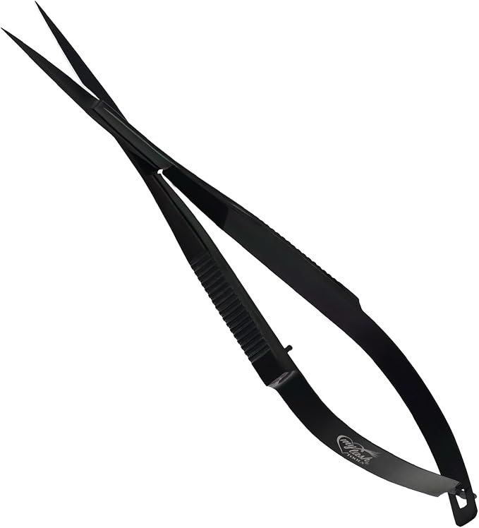 Cross Edge Spring Scissors 5 Inch straight Stainless Steel Precision Eyebrow & Eyelash Shaping & Trimming Scissor, Snips Squeeze, Embroidery, Knitting Micro Tip Craft Scissors (Black)