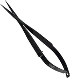 Cross Edge Spring Scissors 5 Inch straight Stainless Steel Precision Eyebrow & Eyelash Shaping & Trimming Scissor, Snips Squeeze, Embroidery, Knitting Micro Tip Craft Scissors (Black)