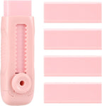 EooUooIP 4+1 Pack Rubber Pink Erasers Sliding Retractable Eraser, Large Pink Erasers, Soft Cute Eraser, Large Pencil Eraser for School Office Art Drawing Pencil Eraser for Kids