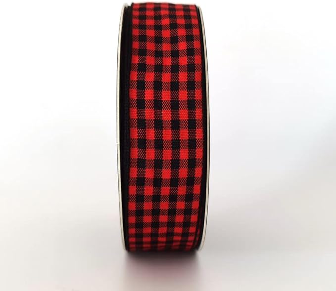 Red and Black Gingham Plaid Checked Ribbon 25 Yards Each Roll 100% Polyester (1",BlackRed)