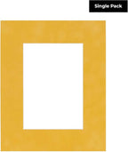 8x10 Mat Bevel Cut for 5.5x8.5 Photos - Acid Free Sunrise Yellow Suede Precut Matboard With Backing Board and Crystal Clear, Self Seal Photo Mat Bag - For Pictures, Photos, Framing - 4-ply Thickness