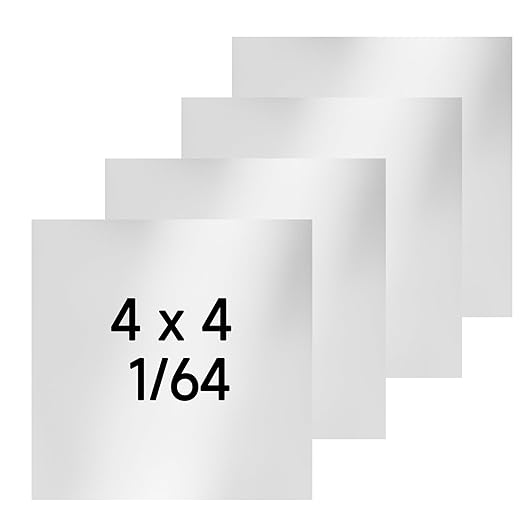 304 Stainless Steel Sheet - 4PCS 4" X 4" X 1/64" Thin Stainless Steel Plate 1/64 Inch Thickness with Protective Film Metal Sheets Shim Stock for Kitchen DIY Crafting (101 x 101 x 0.39 mm)