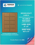 Premium Label Supply Brown Kraft Sticker Labels – 3" x 2" – Laser/Inkjet Compatible – (10 per Sheet), 25 Sheets – 250 Total Adhesive Labels