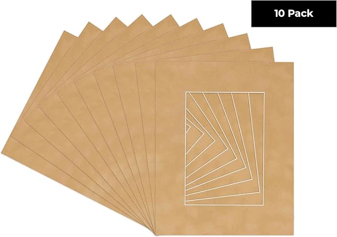 Pack of Ten Acid Free 11x14 Mats Bevel Cut for 8.5x11 Photos - Beige Suede Precut Matboards With Backing Boards and Self Seal Photo Mat Bags For Pictures, Photos, Framing - 4-ply Thickness