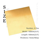 18 Gauge Brass Sheet，H62 Brass Plates Metal 0.039" Thickness x 3.9" Width x 3.9" Lenght, for Models, Crafts, Repairs, Electrical, 2Pcs