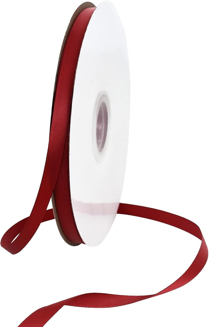 TONIFUL 3/8 Inch x 100yds Scarlet Dark Red Satin Ribbon Thin Solid Fabric Ribbons Roll for Gift Wrapping Invitation Floral Hair Balloons Craft Sewing Party Wedding Decoration Valentine's Day
