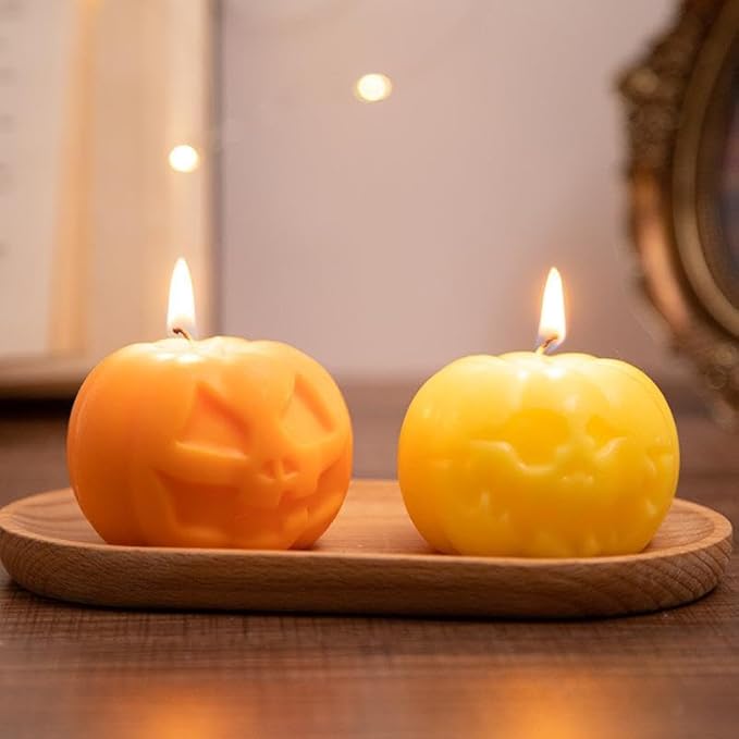 4Pcs Halloween Ghost Candle Silicone Molds Set, DIY 3D Halloween Pumpkin Skull Candle Making Wax Moulds Gypsum Ornament Resin Soap Molds Casting Art Home Decor