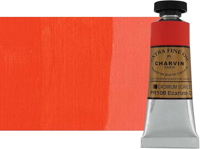 Charvin Extra Fine Oil Paint, Cadmium Scarlet 20 mL - Triple-Milled, Rich Texture, Poppy Oil-Based, Light-Fast, Handmade, Archival Quality