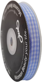 Light Blue Gingham Plaid Checked Ribbon 25 Yard Each Roll 100% Polyester (3/8", Lt.Blue)