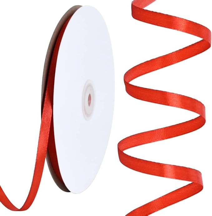 TONIFUL 1/4 Inch x 100yds Red Satin Ribbon, Thin Solid Color Satin Ribbon for Gift Wrapping, Crafts, Hair Bows Making, Wedding Party Decoration, Invitation Cards, Floral Bouquets,Christmas