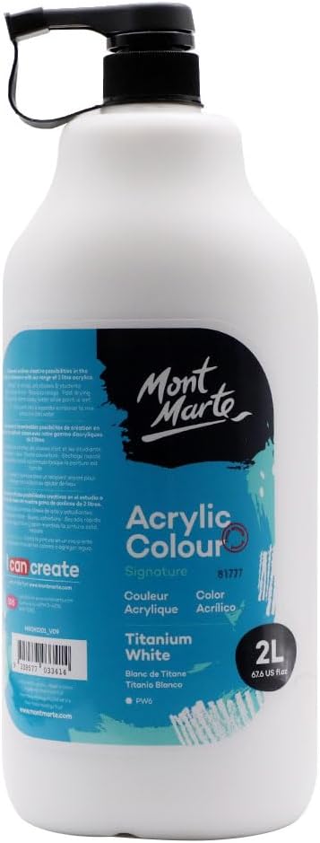 Mont Marte Discovery School Acrylic, Titanium White, 1/2 Gallon (2 Liter). Ideal for Students and Artists. Excellent Coverage and Fast Drying. Pump Lid Included.