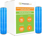 PSBM Blue Stretch Wrap, 15 Inch x 1476 Feet, 4 Pack, Tinted Pre-Stretched Shrink Wrap Film for Moving, Packaging, Pallet Wrapping