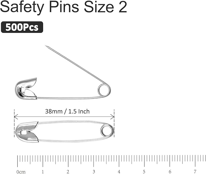 500 PCS 38mm / 1.5 Inch Heavy Duty Quilting Safety Pins, Medium Silver Metal Sewing Pins for DIY Crafts Jewelry Making Baby Clothing (Nickel Plated)": "