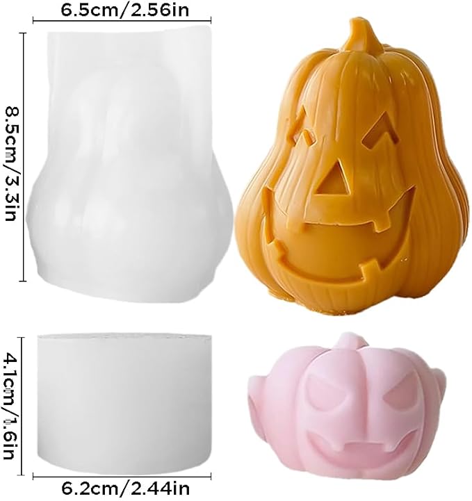 2 Pcs Halloween Candle Silicone Molds, DIY 3D Evil Pumpkin Candle Making Wax Mould Gypsum Ornament Resin Soap Chocolate Mold Home Decor