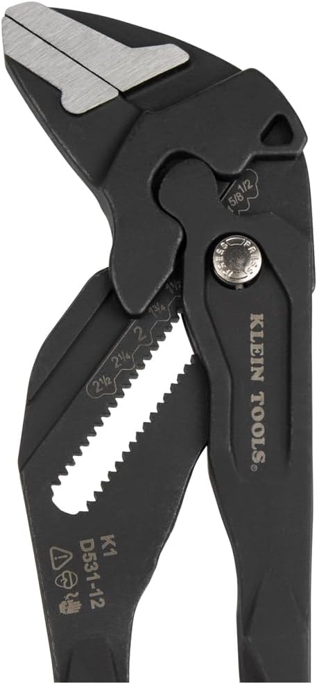 Klein Tools D53112 Compact Plier Wrench, High Leverage Multi-Use Adjustable Plier Wrench with Smooth Jaws, 12-Inch