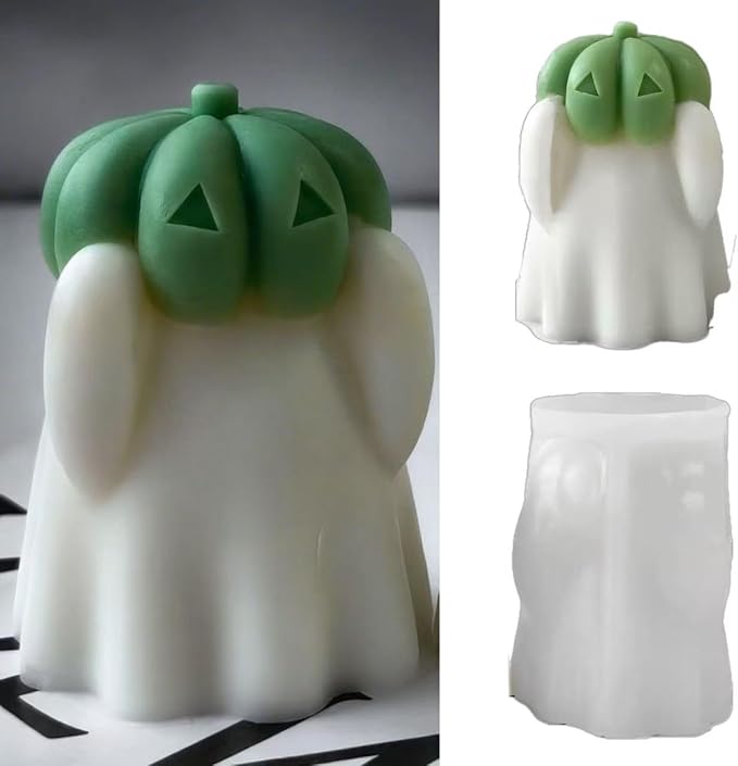 Ghost Holding Pumpkin Resin Mold, Halloween Candle Making Molds Fun Kit Cute Ghost and Pumpkin Epoxy Resin Molds Silicone DIY Craft