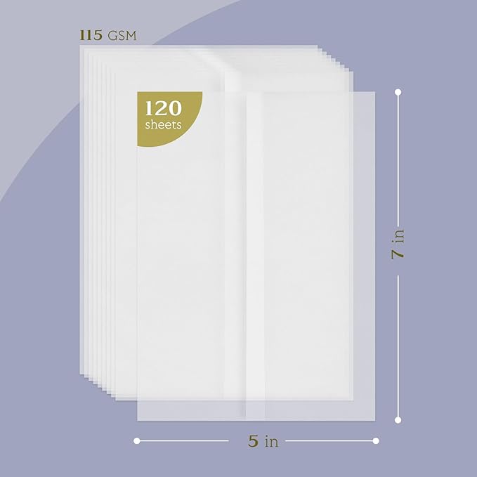 Vellum Paper 5x7 Pre-Folded - Goefun 120 Sheets Vellum Jackets for 5x7 Invitations 115GSM Translucent Paper for Invitations Wraps, Greeting Cards, Envelope Liners, Wedding, Baby Shower (Pack of 2)