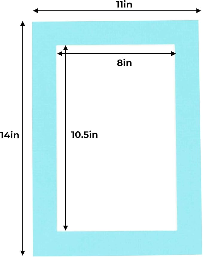 11x14 Mat for 8.5x11 Photo - Precut Aquamarine Blue Picture Matboard for Frames Measuring 11 x 14 Inches - Bevel Cut Matte to Display Art Measuring 8.5 x 11 Inches - Acid Free Pack of TEN MATS