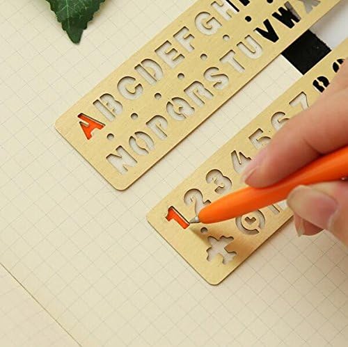 Fascola Brass Alphabet & Number Template Set of 2, Multifunctional Drawing Stencil Bookmark Lettering Stencil Set Guide with Symbols