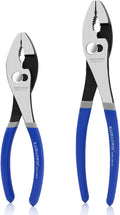 KAIHAOWIN Slip-Joint Pliers 8"& 10" Set of 2, Large Pliers Cr-V Heavy Duty Serrated Jaw with Rubber Grip Handle Plier Tool